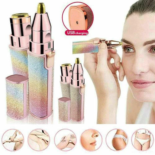 Rechargeable 2 in 1 Eyebrow and facial hair remover for girls and women amazing design attractive rainbow colour easy to fit in small pouch.( pack of 1)