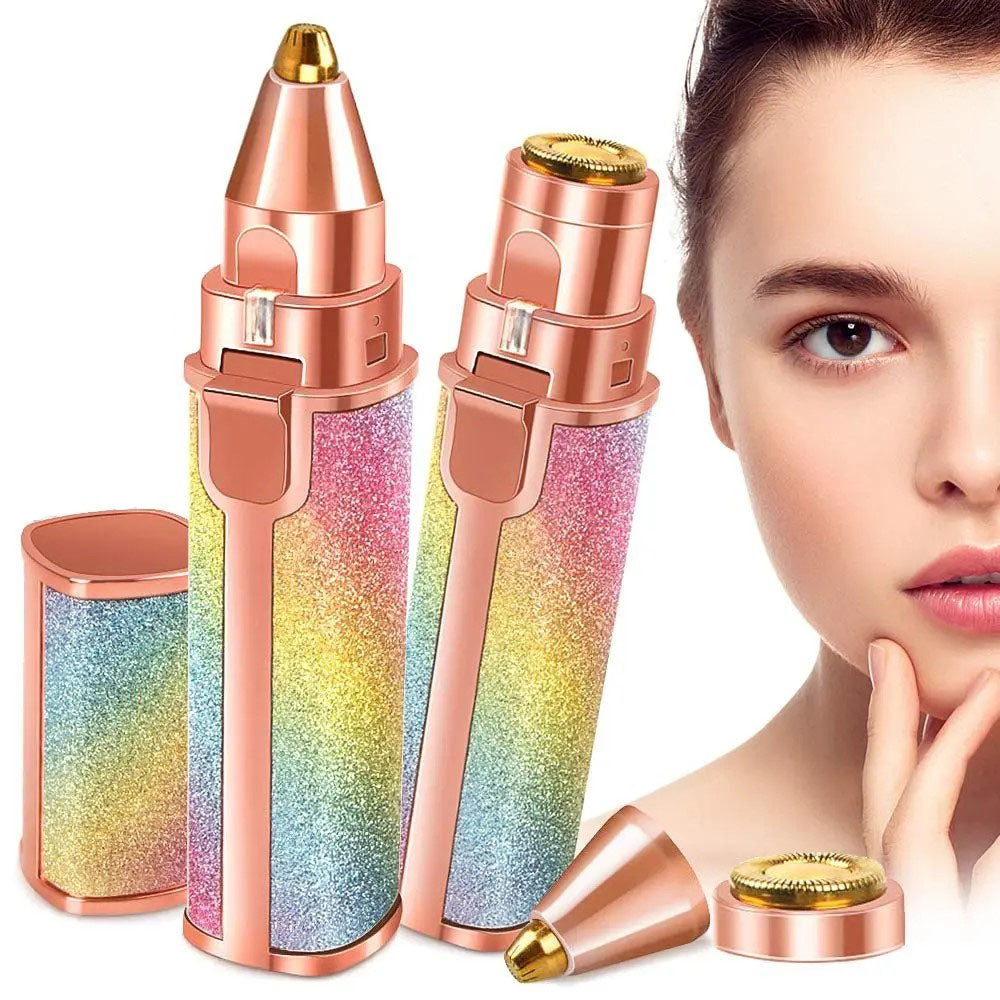 Rechargeable 2 in 1 Eyebrow and facial hair remover for girls and women amazing design attractive rainbow colour easy to fit in small pouch.( pack of 1)