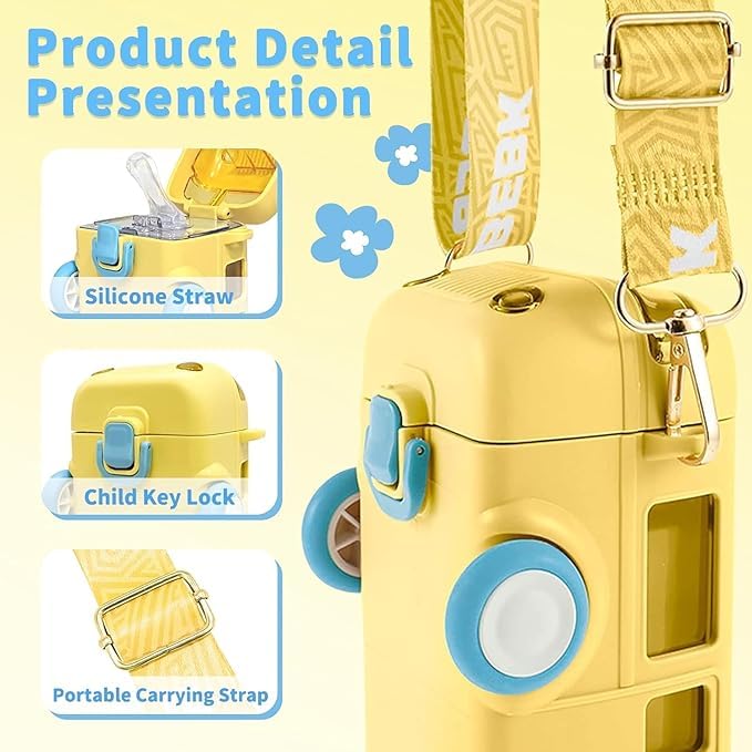 2-in-1 School Bus Toy Water Bottle (500ml) | BPA-Free & Leak-Proof, Toy water bottle with wheels, Leak-proof school water bottle, Creative kids' hydration, Toddler bus toy bottle, Kids bottle with shoulder strap.