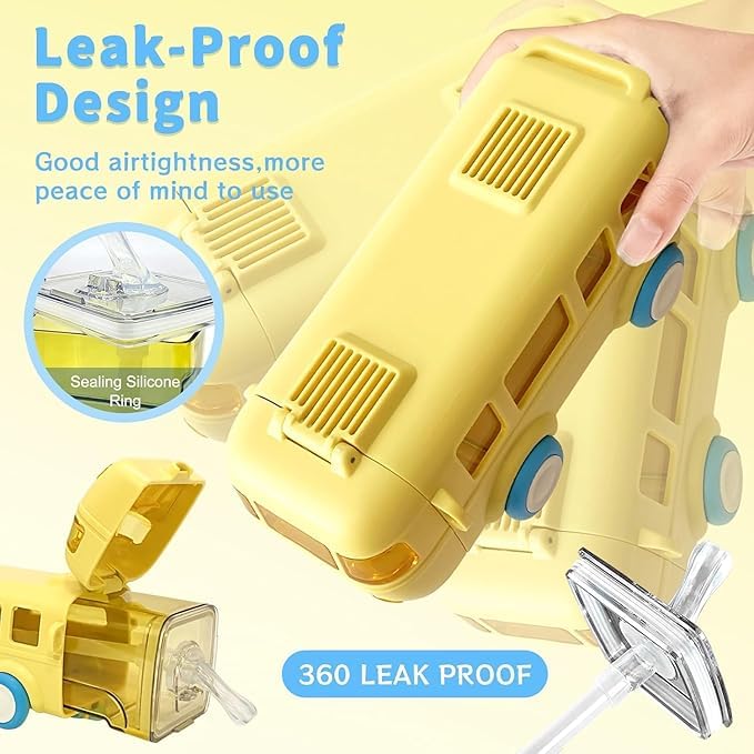 2-in-1 School Bus Toy Water Bottle (500ml) | BPA-Free & Leak-Proof, Toy water bottle with wheels, Leak-proof school water bottle, Creative kids' hydration, Toddler bus toy bottle, Kids bottle with shoulder strap.