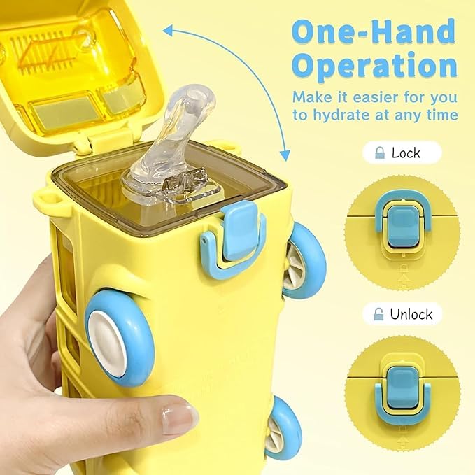 2-in-1 School Bus Toy Water Bottle (500ml) | BPA-Free & Leak-Proof, Toy water bottle with wheels, Leak-proof school water bottle, Creative kids' hydration, Toddler bus toy bottle, Kids bottle with shoulder strap.