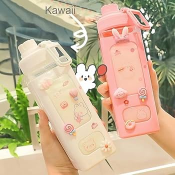 The Ultimate 700ml Kawaii Square Water Bottle, 700ml Kawaii Square Water Bottle with Straw, Stickers.