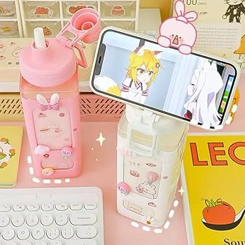 The Ultimate 700ml Kawaii Square Water Bottle, 700ml Kawaii Square Water Bottle with Straw, Stickers.