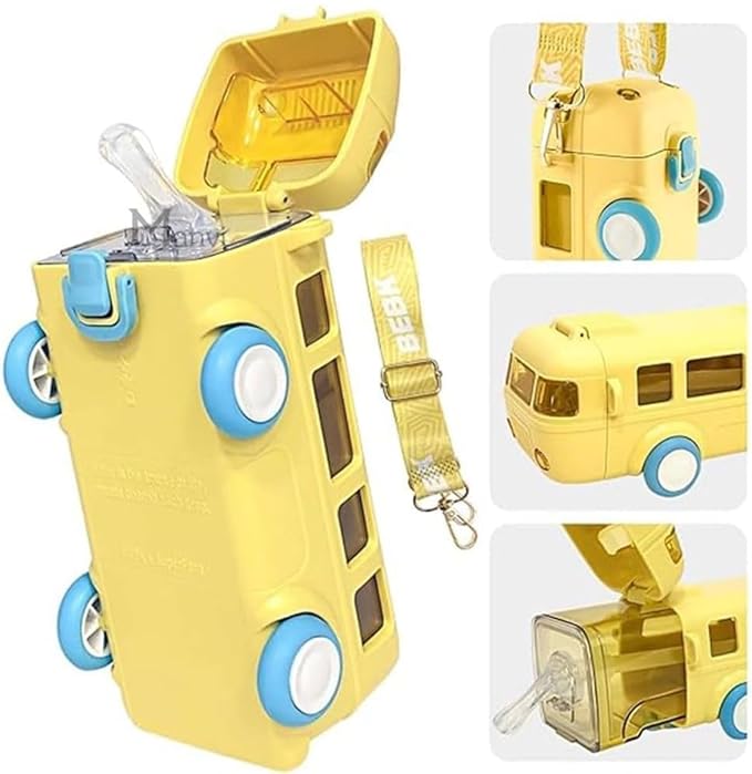 2-in-1 School Bus Toy Water Bottle (500ml) | BPA-Free & Leak-Proof, Toy water bottle with wheels, Leak-proof school water bottle, Creative kids' hydration, Toddler bus toy bottle, Kids bottle with shoulder strap.