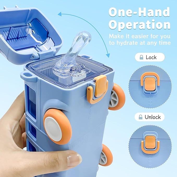 2-in-1 School Bus Toy Water Bottle (500ml) | BPA-Free & Leak-Proof, Toy water bottle with wheels, Leak-proof school water bottle, Creative kids' hydration, Toddler bus toy bottle, Kids bottle with shoulder strap.