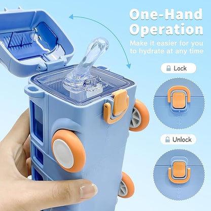 2-in-1 School Bus Toy Water Bottle (500ml) | BPA-Free & Leak-Proof, Toy water bottle with wheels, Leak-proof school water bottle, Creative kids' hydration