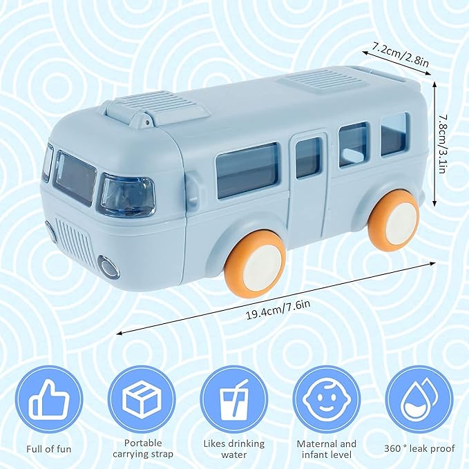 2-in-1 School Bus Toy Water Bottle (500ml) | BPA-Free & Leak-Proof, Toy water bottle with wheels, Leak-proof school water bottle, Creative kids' hydration