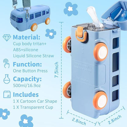 2-in-1 School Bus Toy Water Bottle (500ml) | BPA-Free & Leak-Proof, Toy water bottle with wheels, Leak-proof school water bottle, Creative kids' hydration