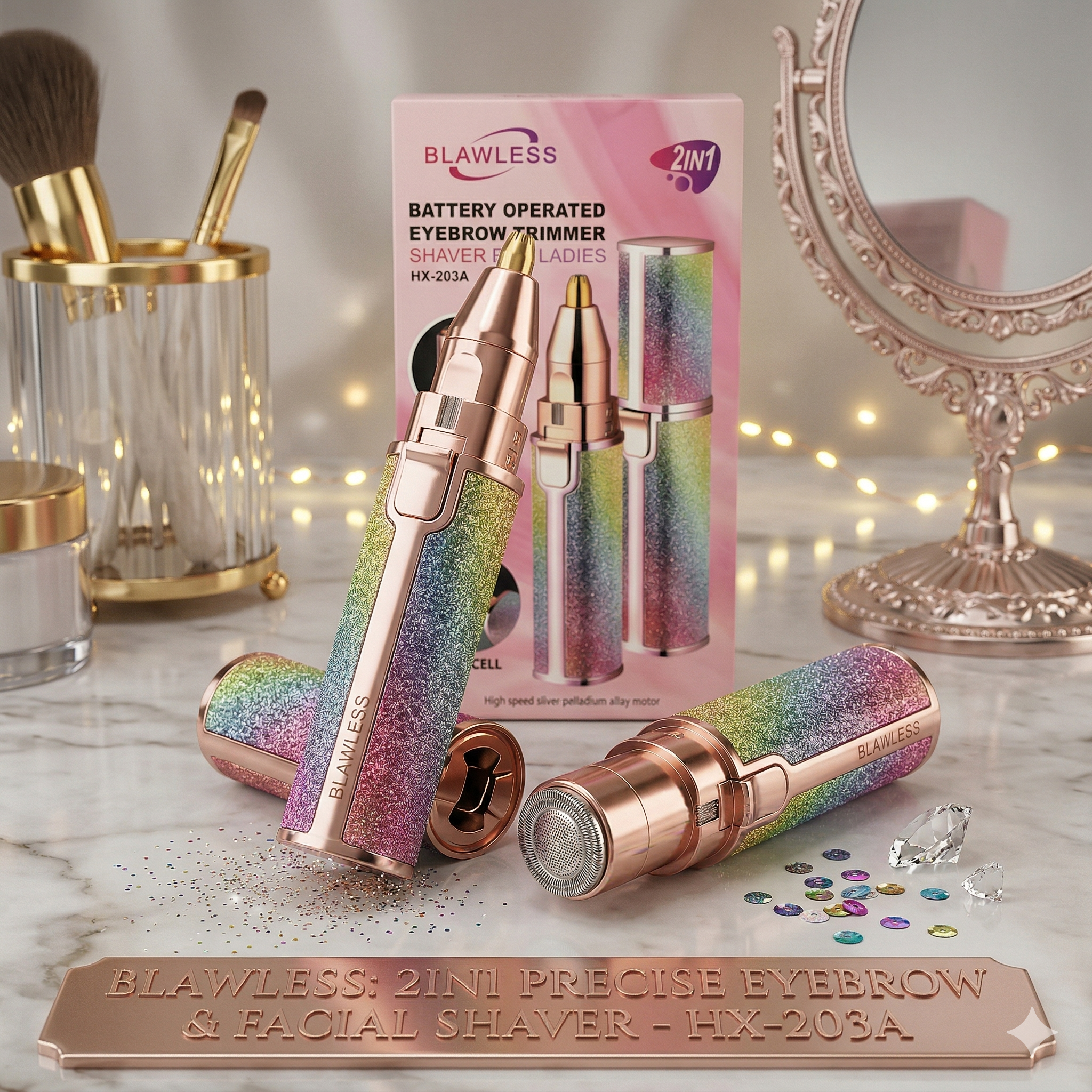 Rechargeable 2 in 1 Eyebrow and facial hair remover for girls and women amazing design attractive rainbow colour easy to fit in small pouch.( pack of 1)