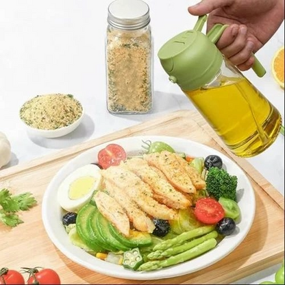 2 in 1 Oil Spray Dispenser Bottle 500ml Green Cap Glass Oil Sprayer & Pourer for Kitchen Cooking, Olive Oil, Vinegar & Salad Dressing